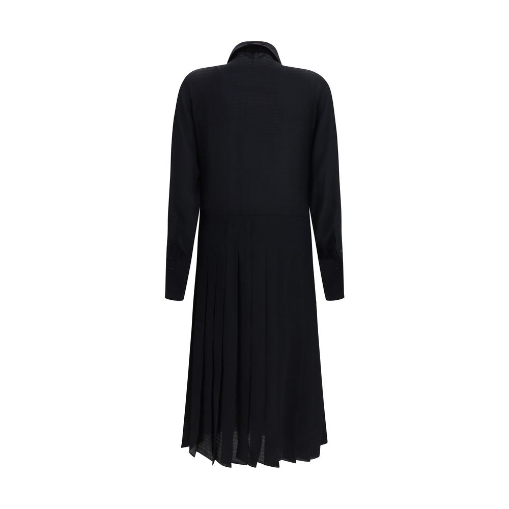 Fendi Black Silk Jacquard Chevronne Long Shirt Dress Double Cuffs AW26