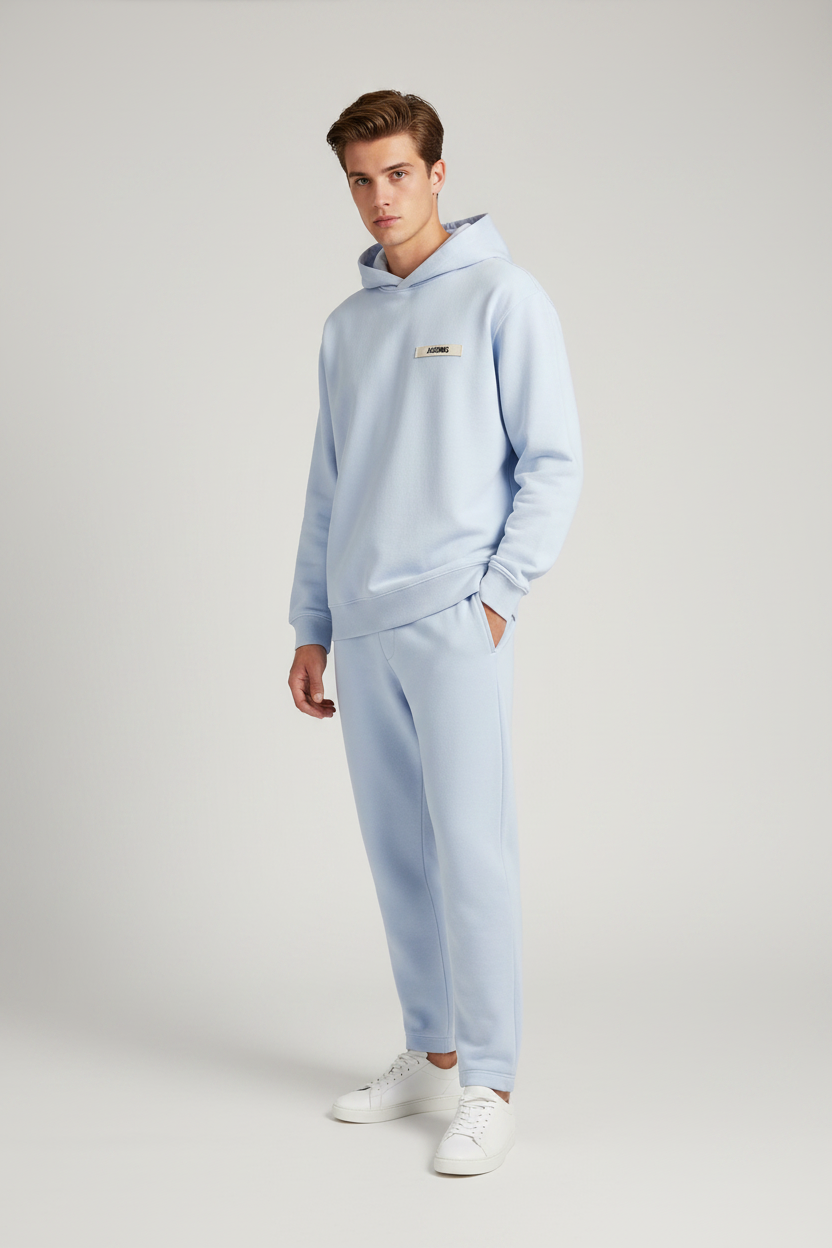 Jacquemus Le Hoodie Gros Grain Light Blue Cotton Logo Patch Men