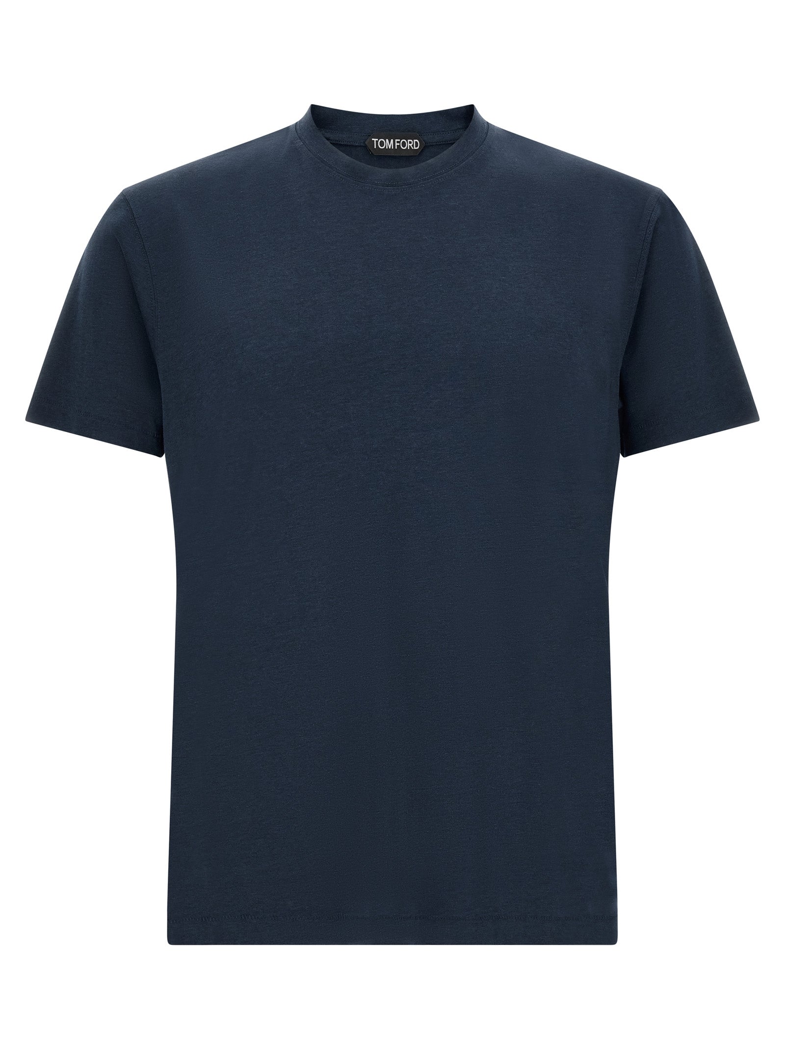 Tom Ford Blue Lyocell Cotton Crew Neck T-Shirt Ribbed Collar Men