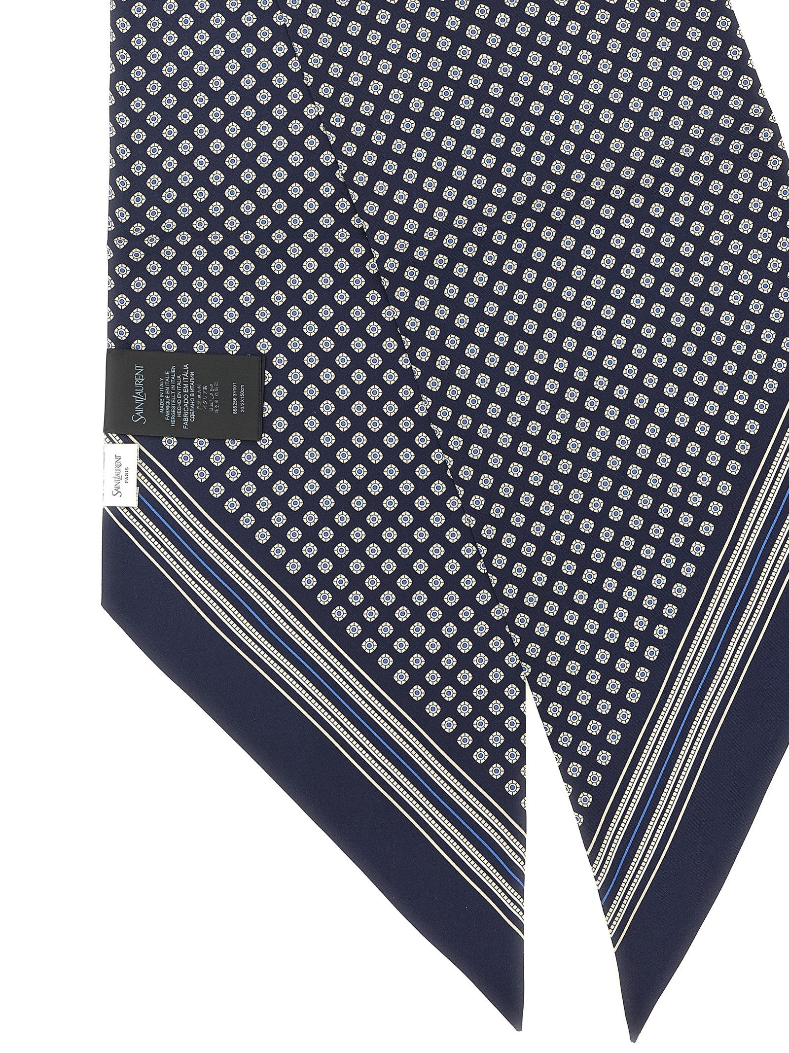 Saint Laurent Navy Blue Silk Twill Lavallière Scarf Geometric Pattern Men