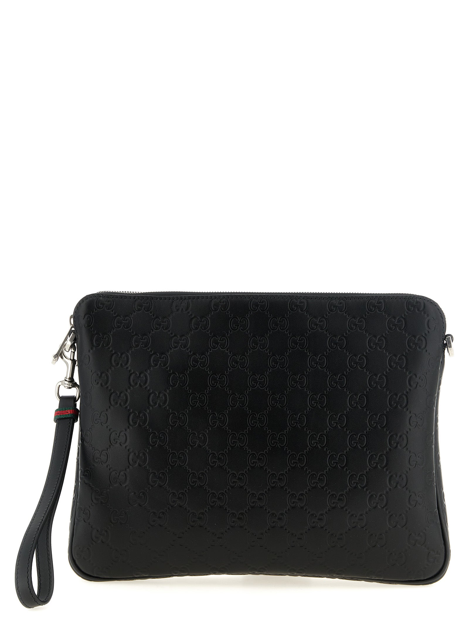 Gucci GG Emblem Black Calfskin Embossed Midi Shoulder Crossbody Bag Men