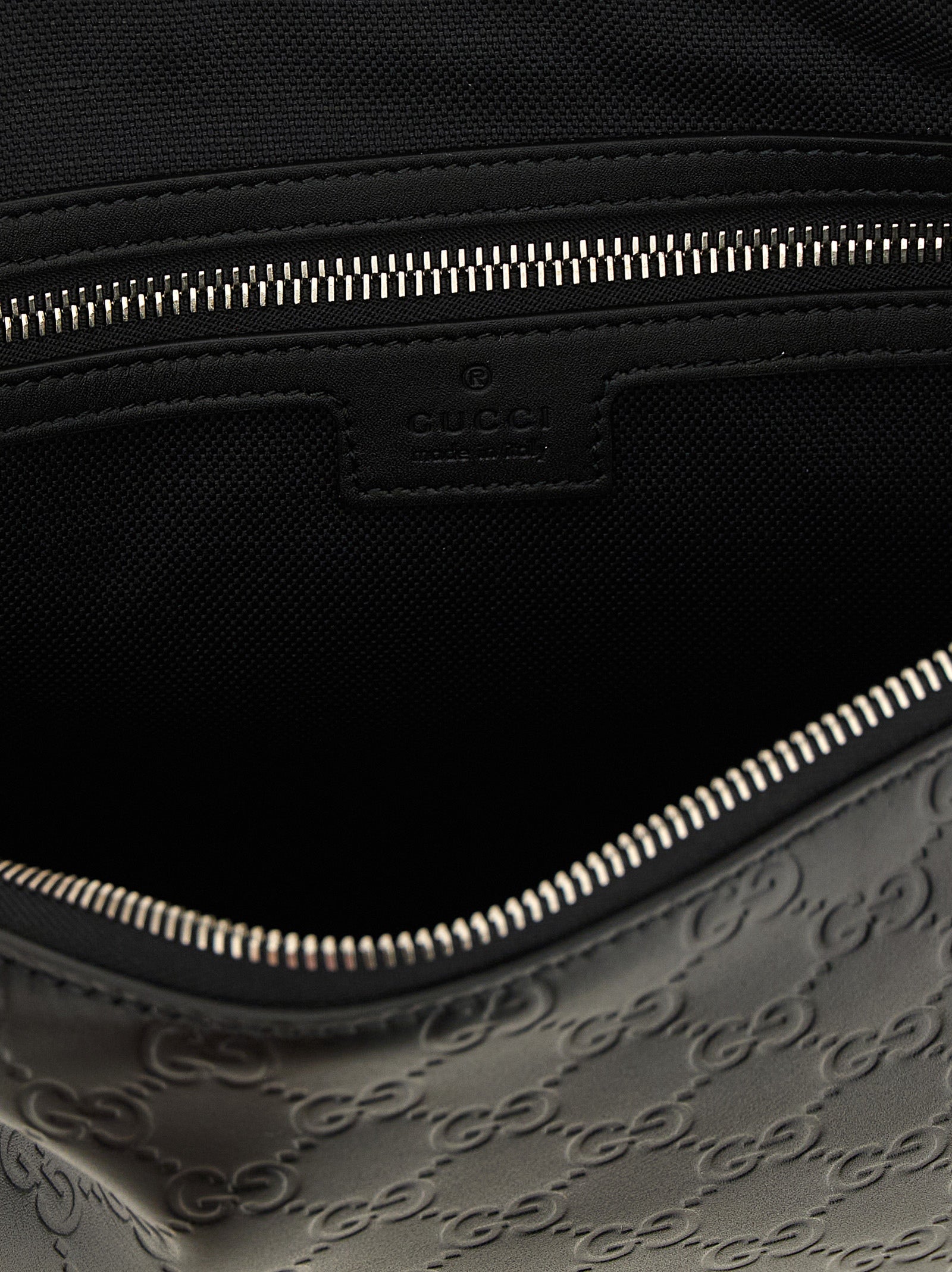 Gucci GG Emblem Black Calfskin Embossed Midi Shoulder Crossbody Bag Men
