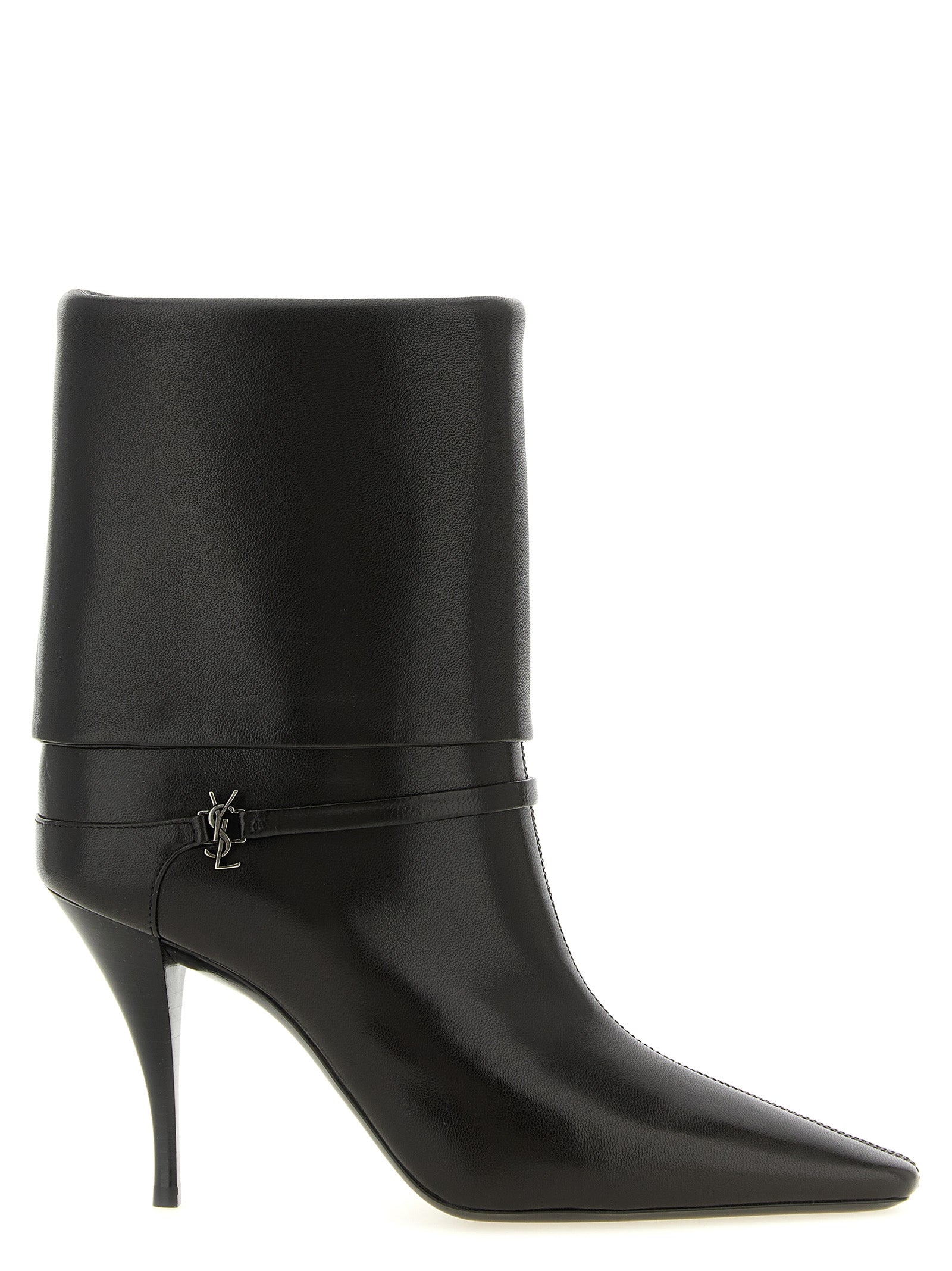 Saint Laurent Niki Brown Lamb Leather Stiletto Ankle Boots Cassandre