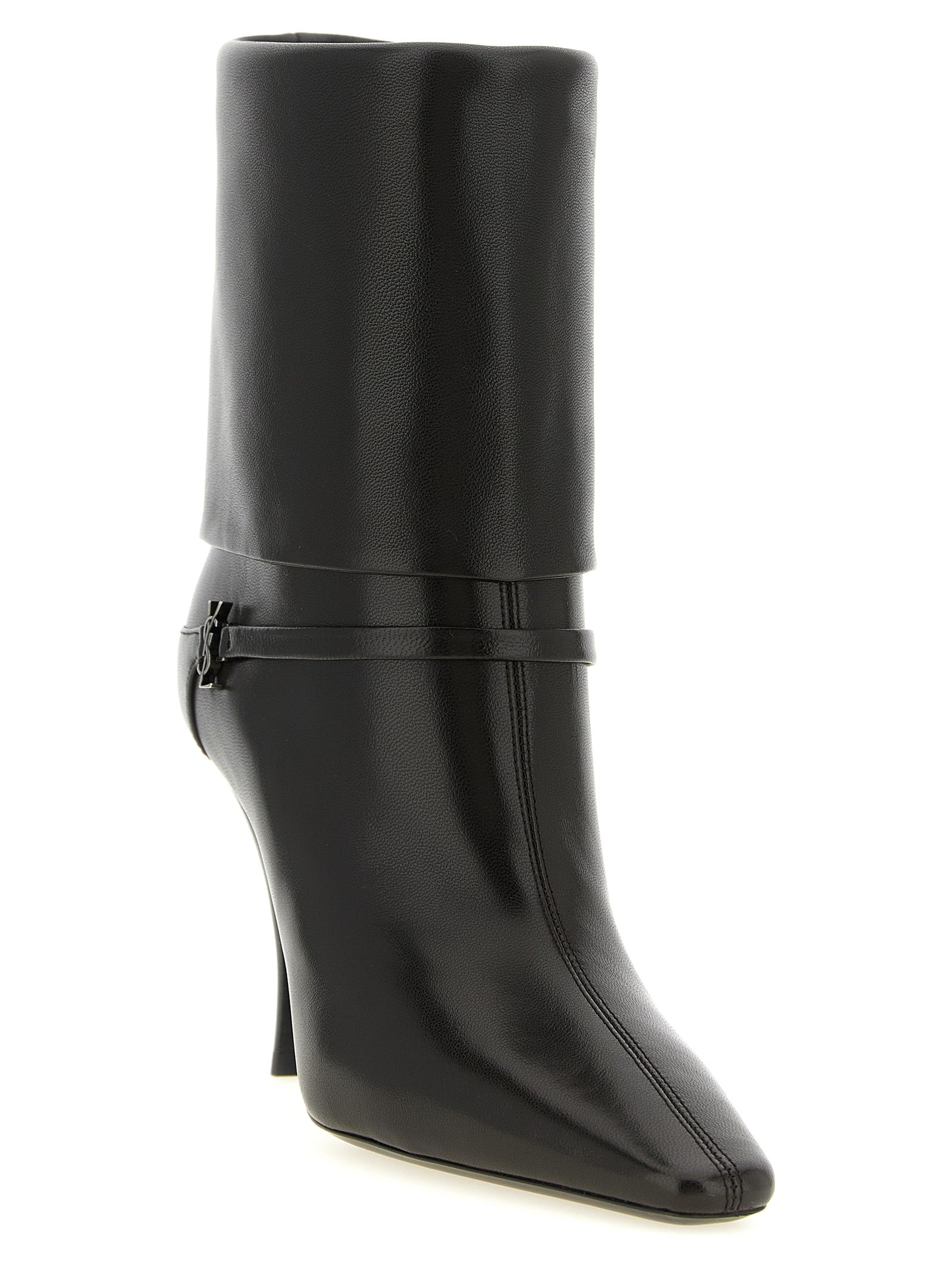Saint Laurent Niki Brown Lamb Leather Stiletto Ankle Boots Cassandre