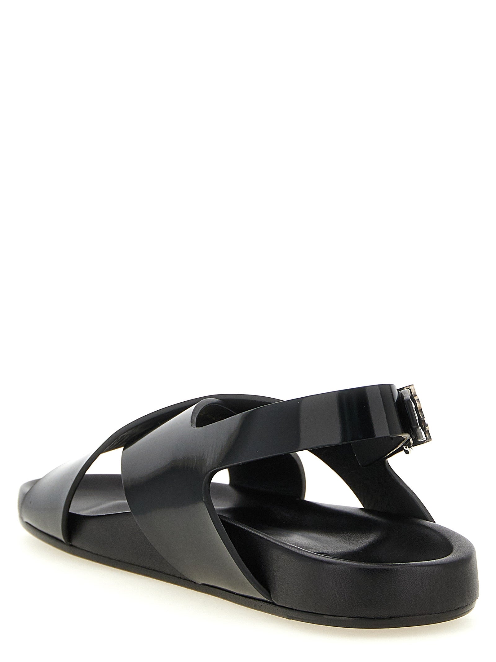 Saint Laurent Helios Black Calfskin Flat Sandals Cassandre Slingback