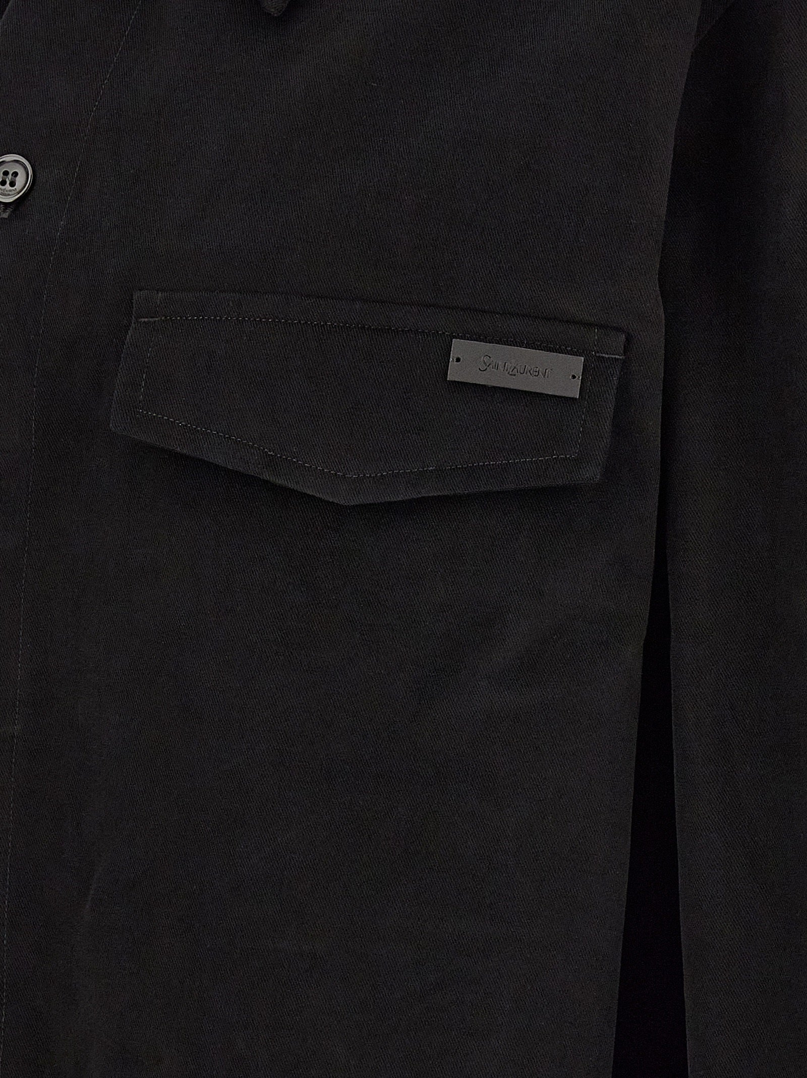 Saint Laurent Black Cotton Overshirt Leather Logo Tab Men