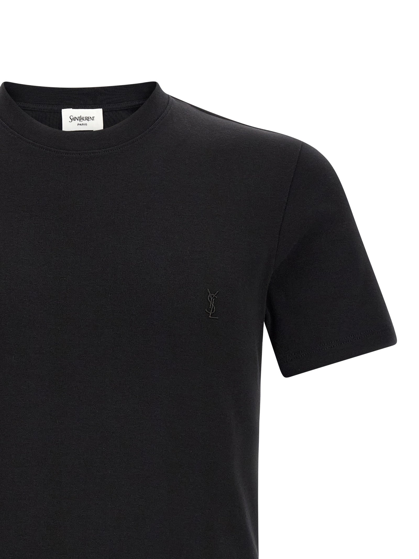 Saint Laurent Black Cotton Cassandre Logo Crew Neck T-Shirt