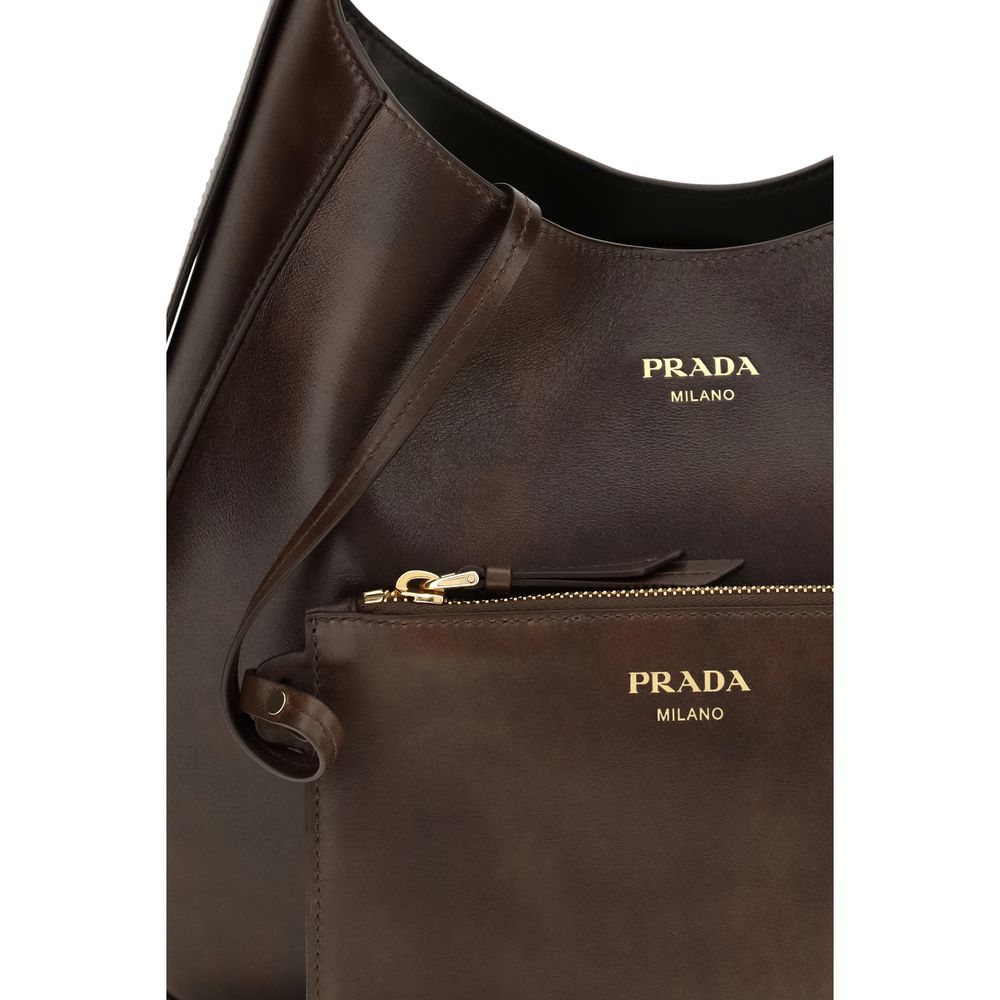 Prada Boogie Medium Calf Leather Shoulder Bag in Brown | AW26