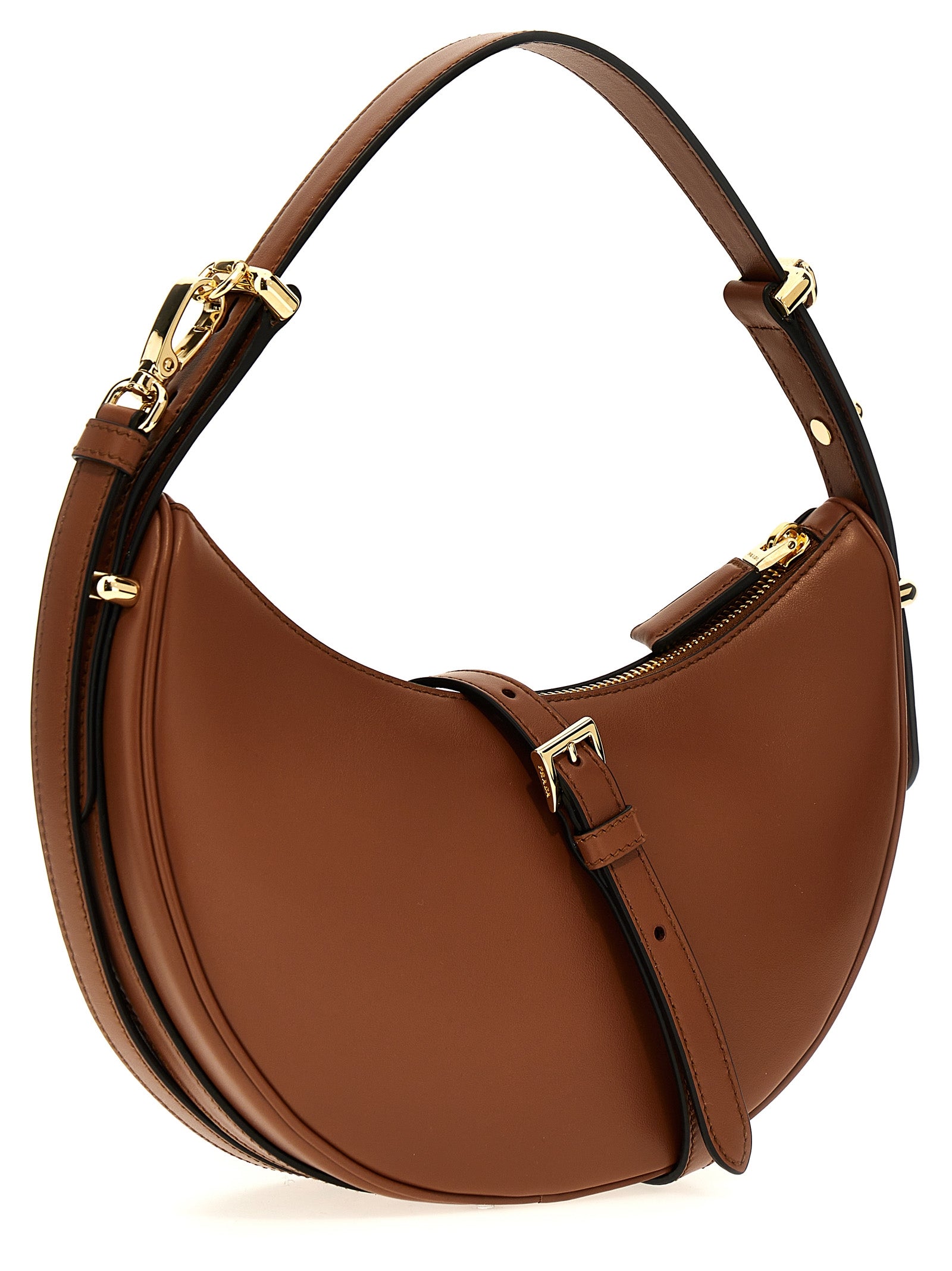 Prada Arquè Calfskin Leather Shoulder Bag in Brown | Made in Italy