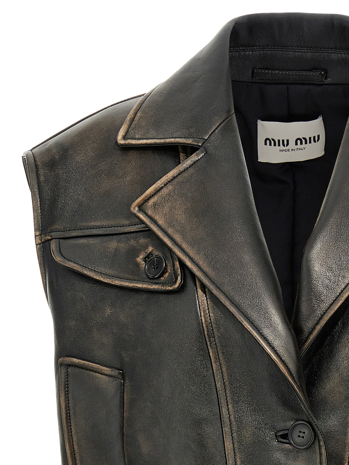 Miu Miu Vintage-Effect Nappa Lamb Leather Vest in Brown | Made in Italy
