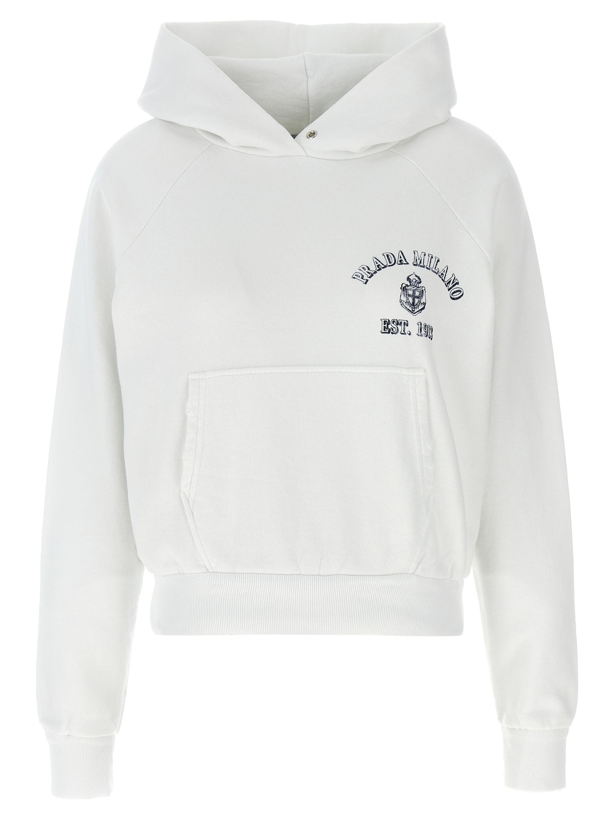 Prada Gauze Cotton Used-Effect Vintage Logo Hoodie in White
