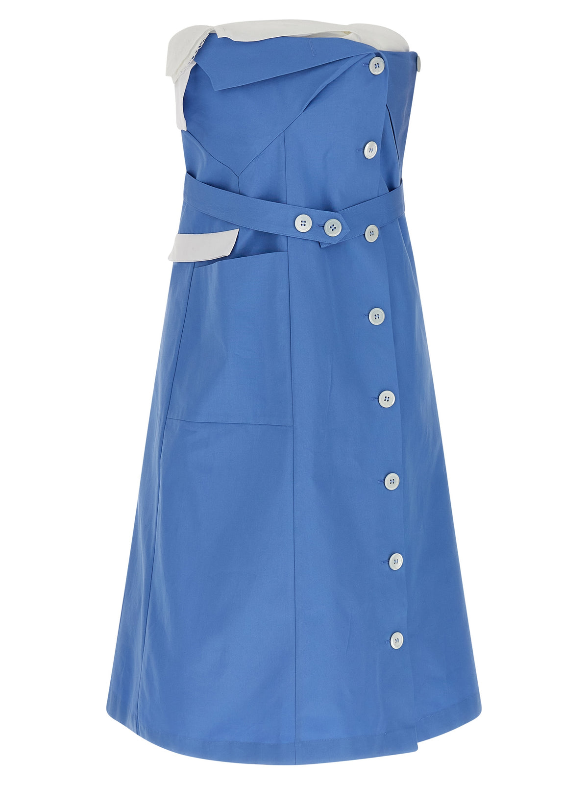 Miu Miu Cotton Poplin Off-Shoulder Mini Dress in Light Blue | Made in Italy