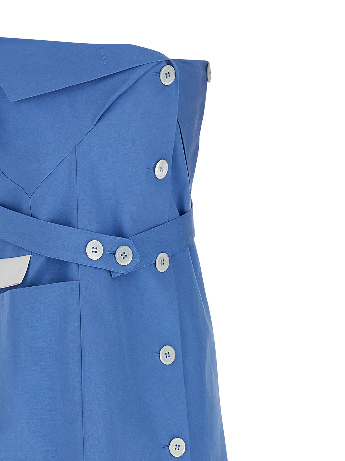 Miu Miu Cotton Poplin Off-Shoulder Mini Dress in Light Blue | Made in Italy