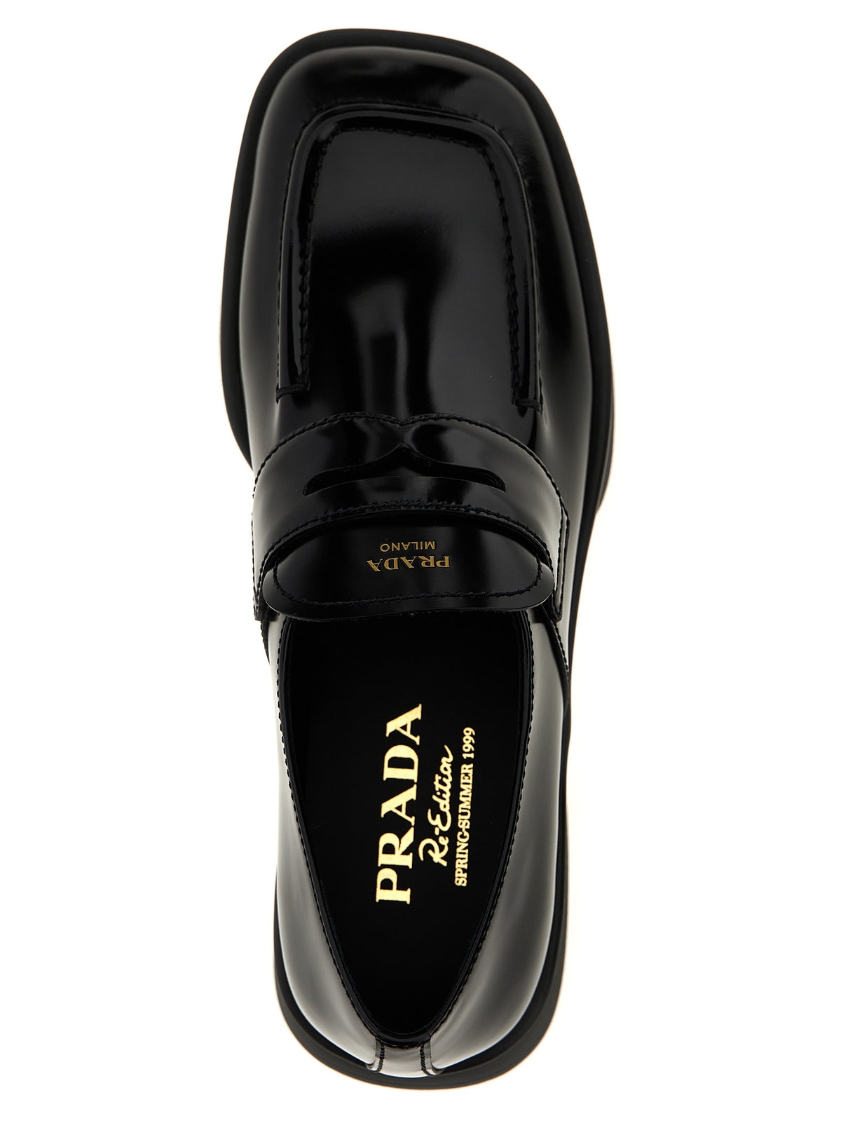 Prada Equal Calfskin Leather Slip-On Loafers in Black | Made in Italy