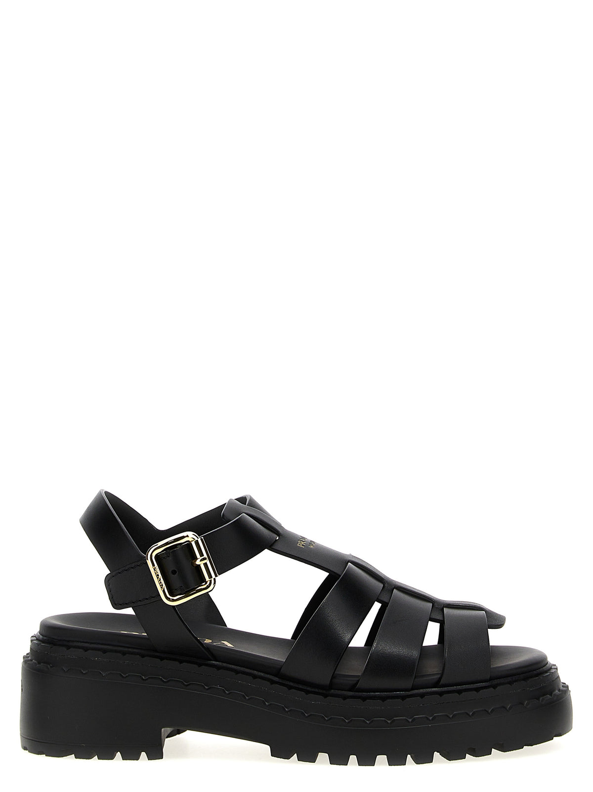 Prada Monolith Calfskin Leather Flat Sandals in Black | Made in Italy