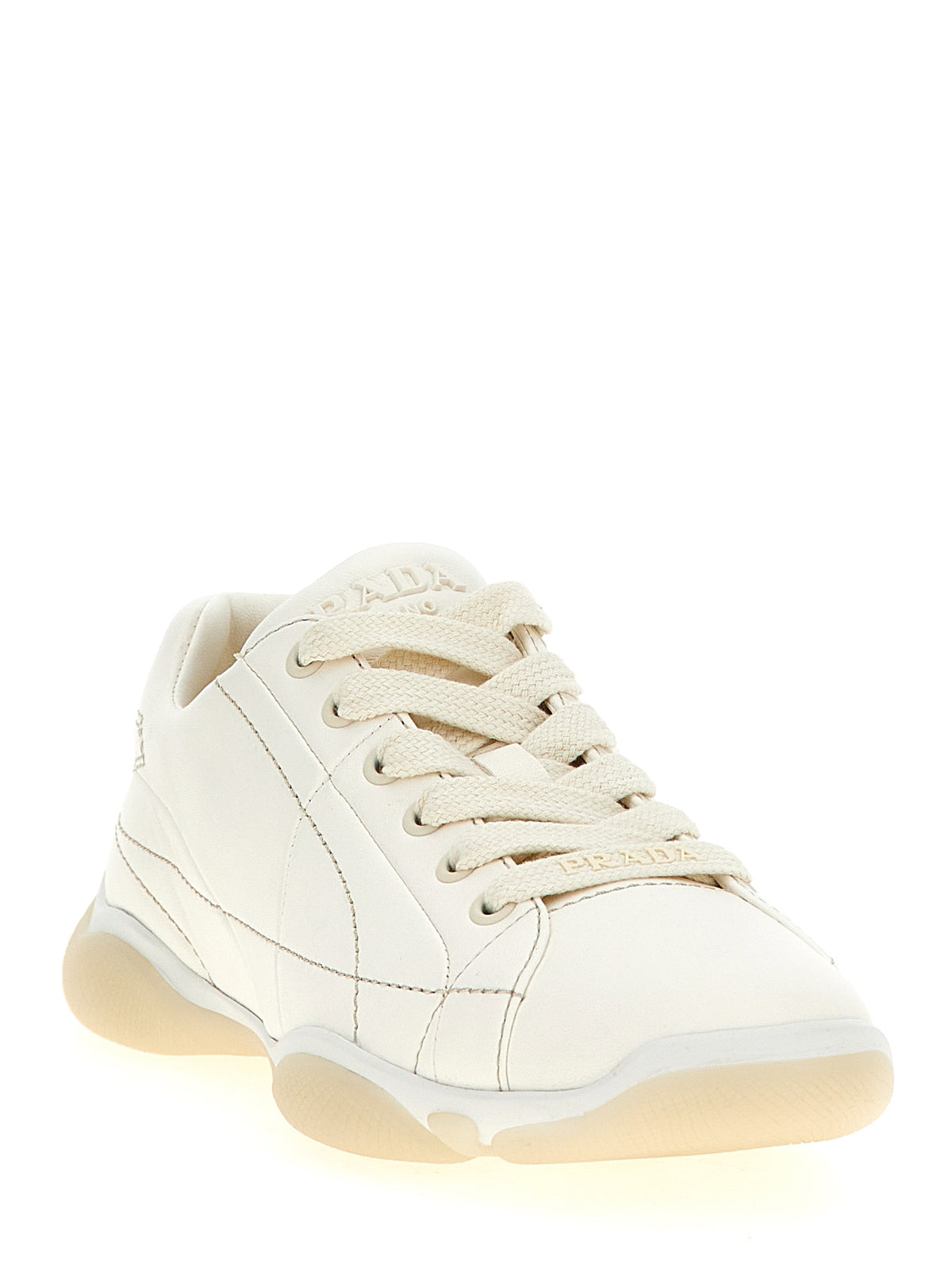 Prada Nappa Lamb Leather Low-Top Sneakers in White | Made in Italy