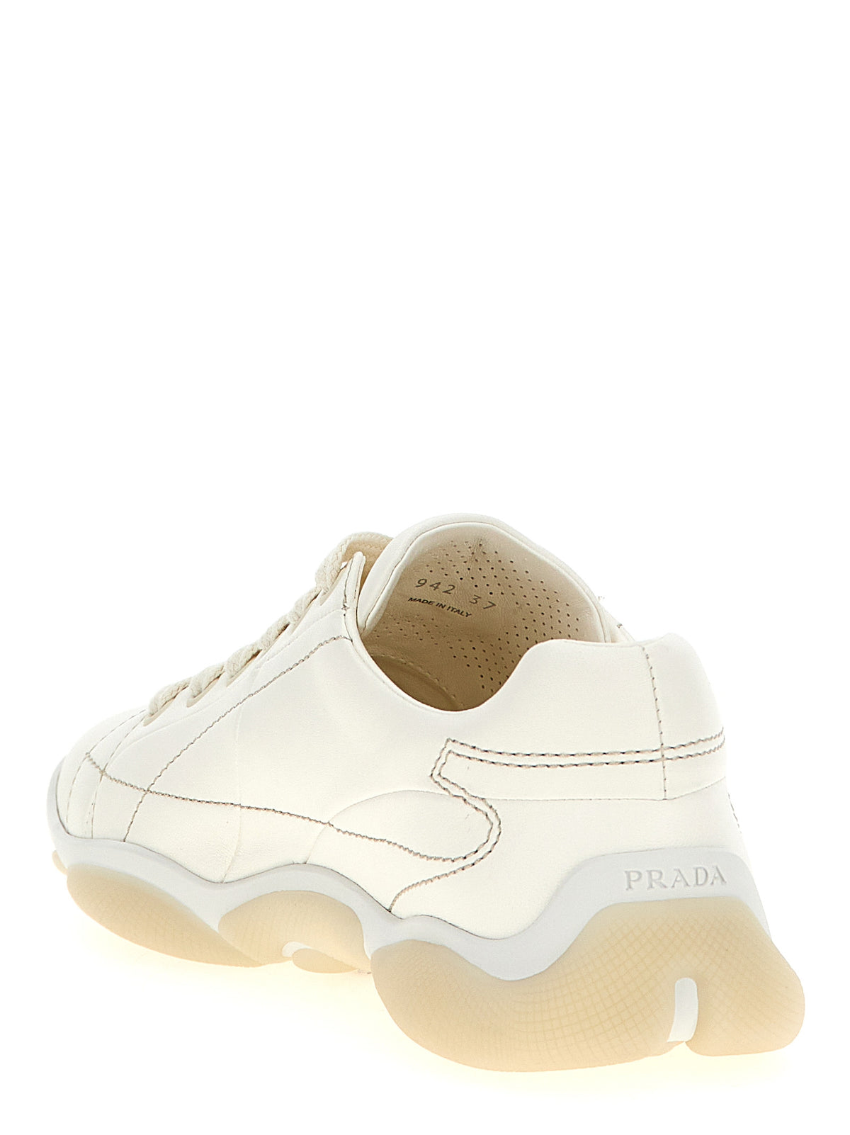 Prada Nappa Lamb Leather Low-Top Sneakers in White | Made in Italy