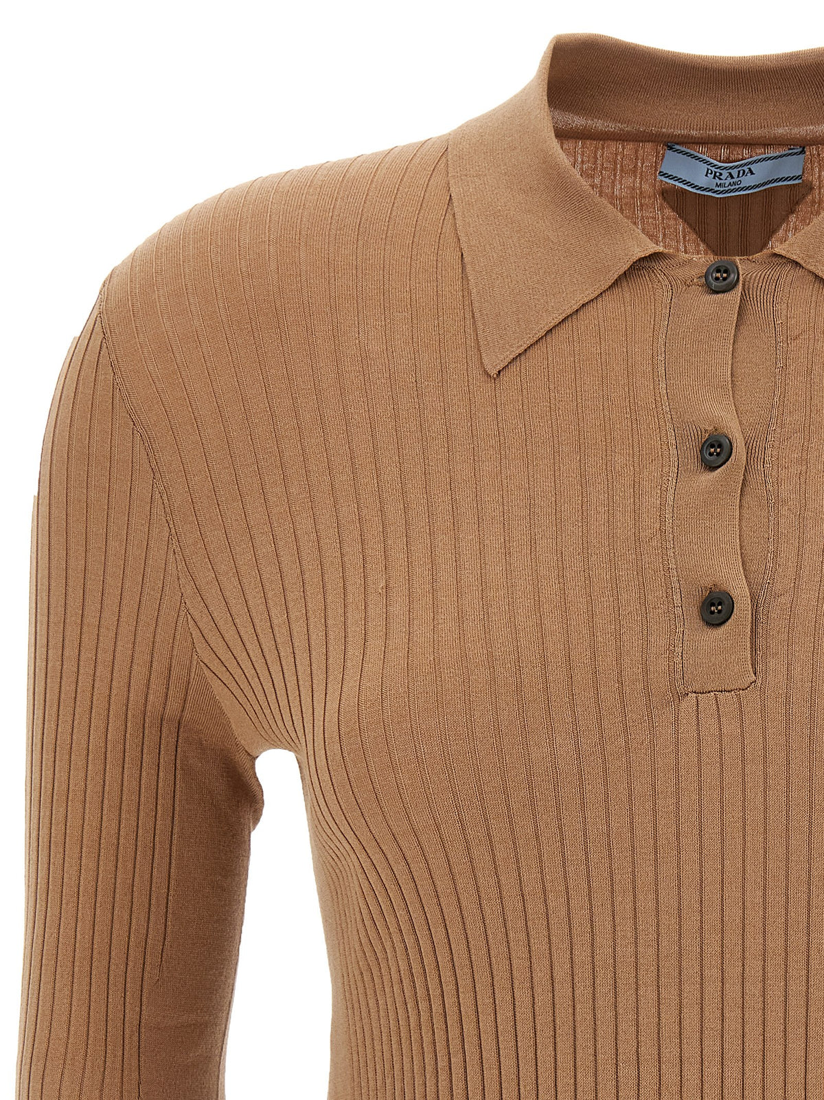 Prada Cotton Knit Polo Shirt in Beige | Made in Italy