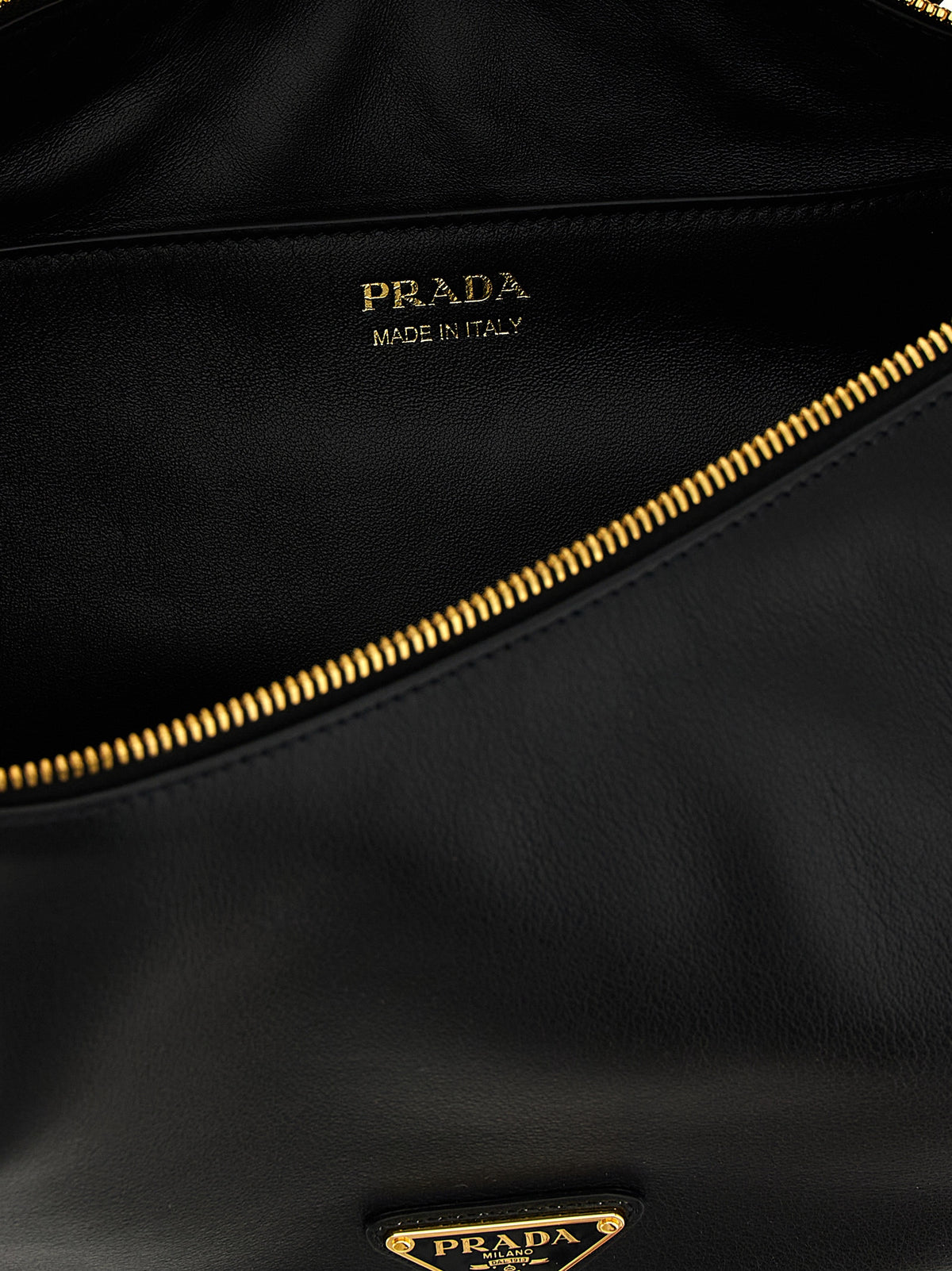 Prada Demi-Lune Calfskin Leather Shoulder Bag in Black | Made in Italy