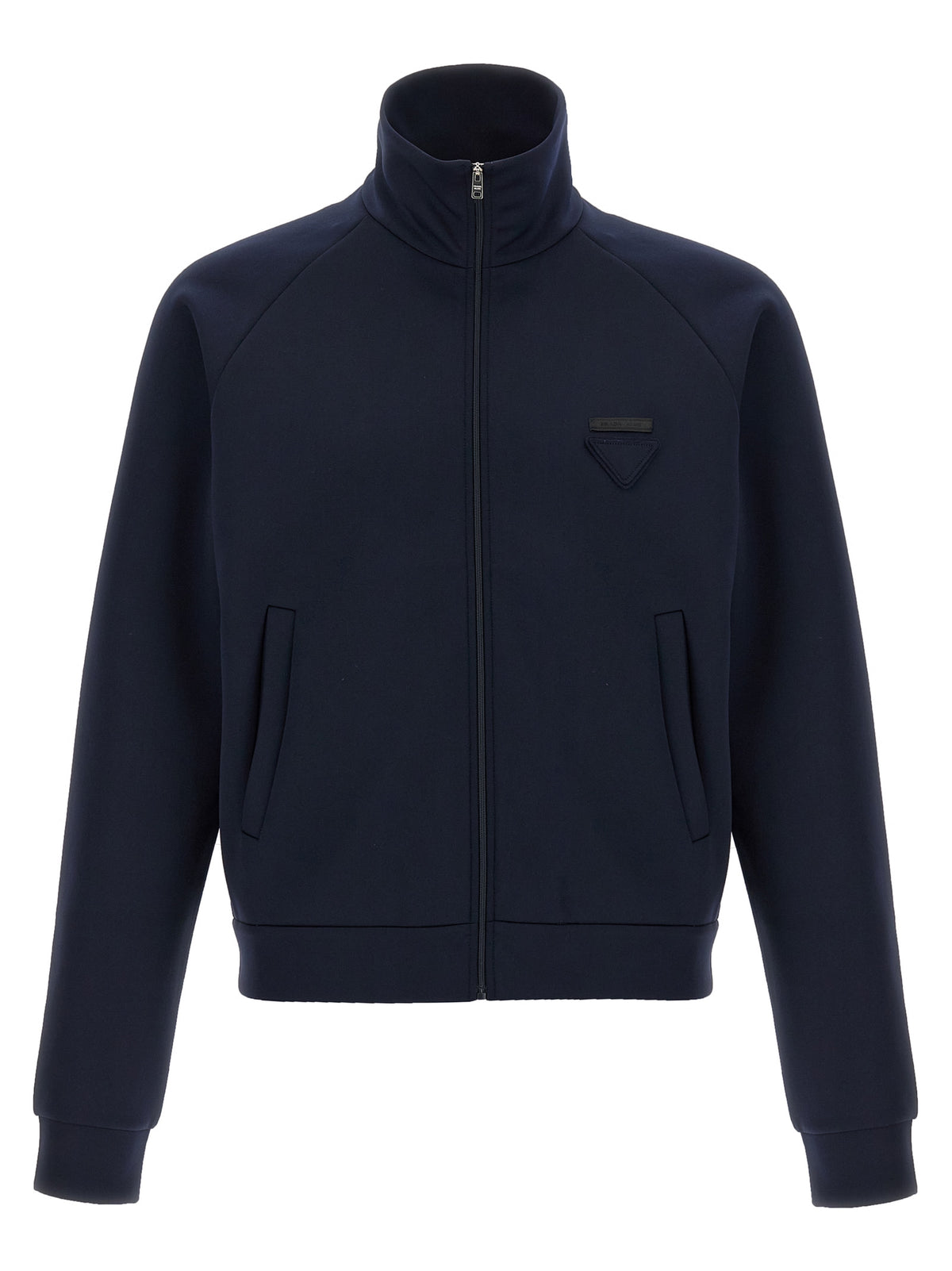 Prada Tech Fabric High Neck Zip Sweatshirt in Blue | Made in Italy