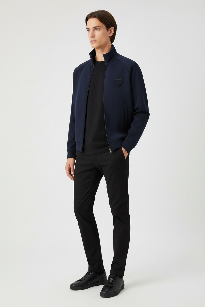 Prada Tech Fabric High Neck Zip Sweatshirt in Blue | Made in Italy