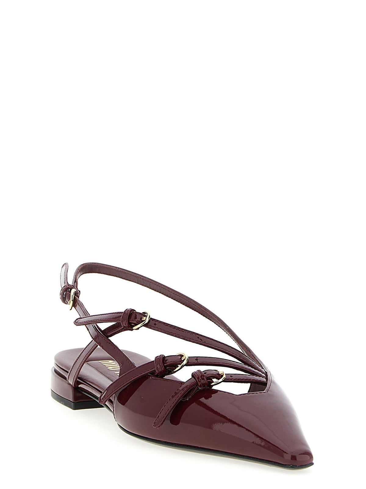 Miu Miu Patent Calfskin Slingback Flats with Squared Toe in Bordeaux | Made in Italy