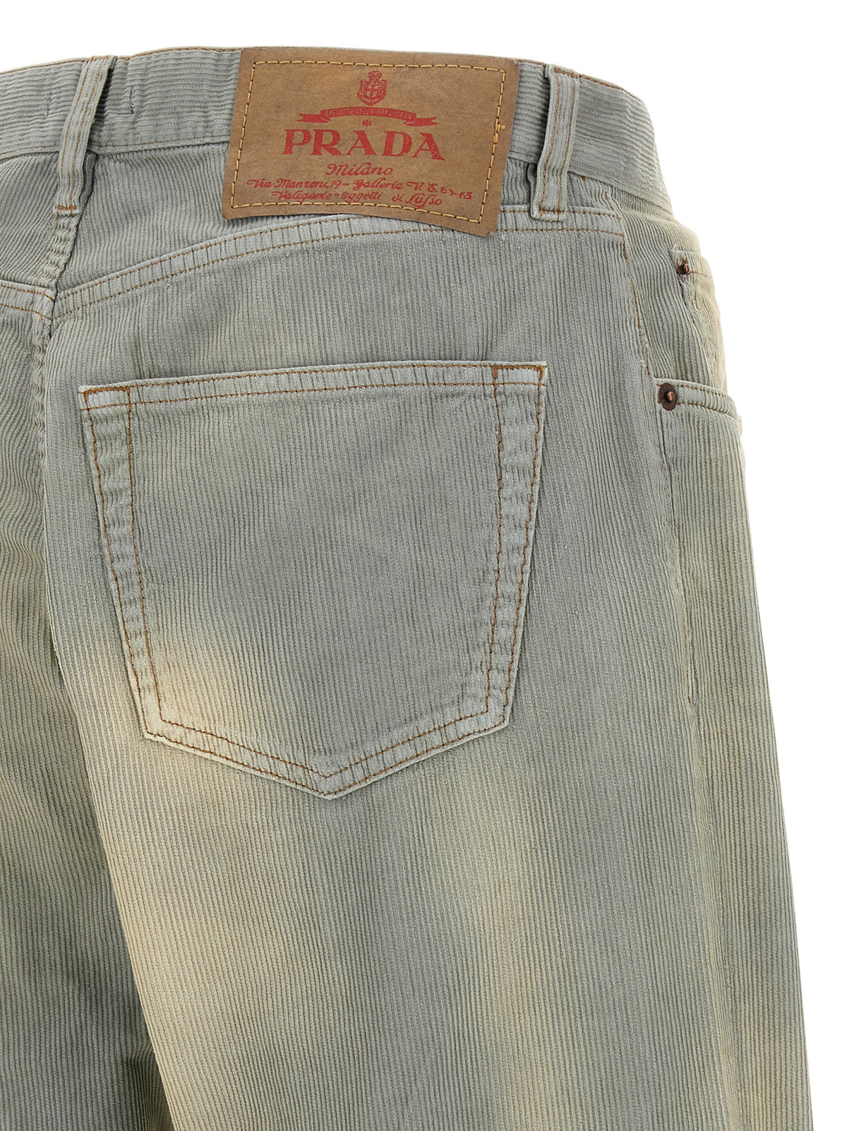 Prada Stonewashed Corduroy Straight-Leg Trousers in Light Blue | Made in Italy