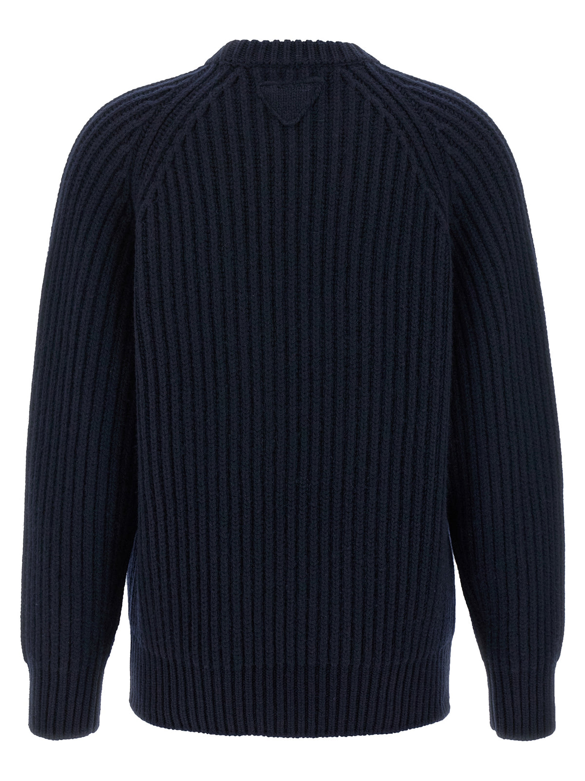 Prada Virgin Wool & Cashmere Crew Neck Sweater with Metal Brooch in Blue | Made in Italy