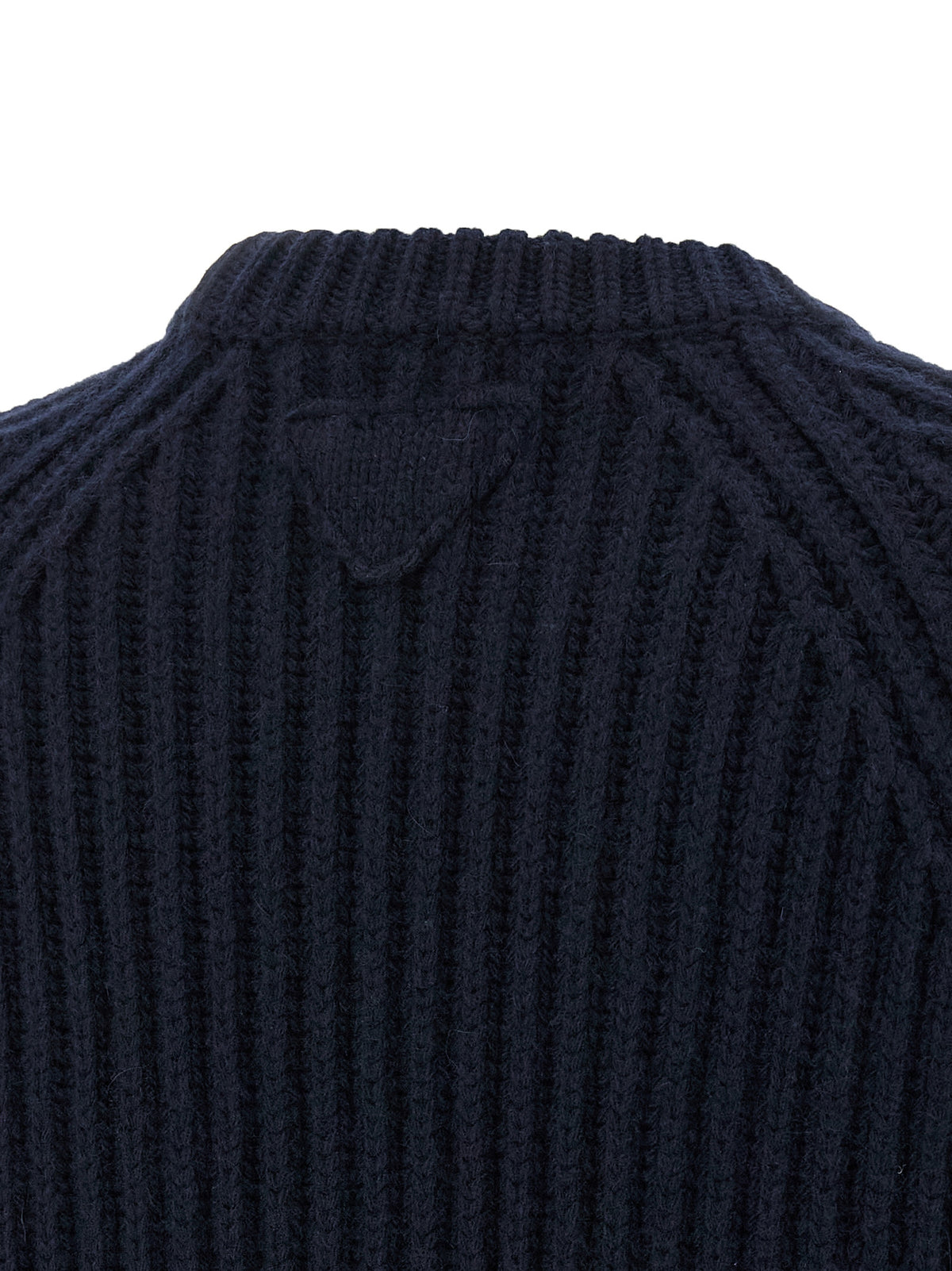 Prada Virgin Wool & Cashmere Crew Neck Sweater with Metal Brooch in Blue | Made in Italy