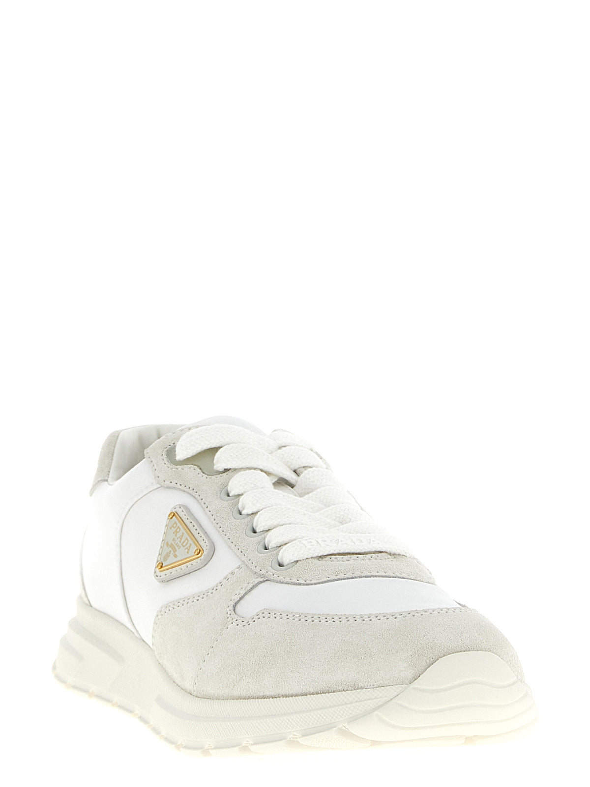 Prada Prax 2.0 Re-Nylon & Suede Low-Top Sneakers in White | Made in Italy