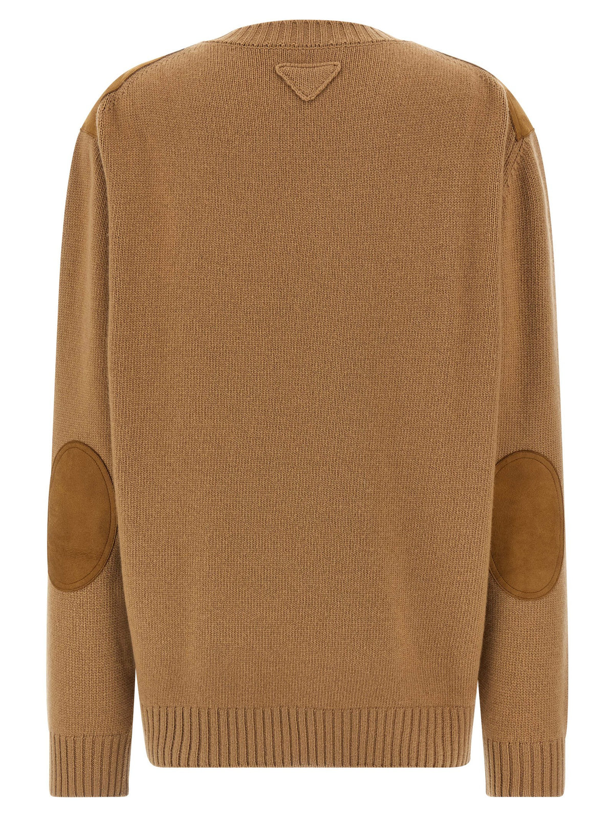 Prada Virgin Wool & Cashmere V-Neck Cardigan with Suede Detail in Brown | Made in Italy