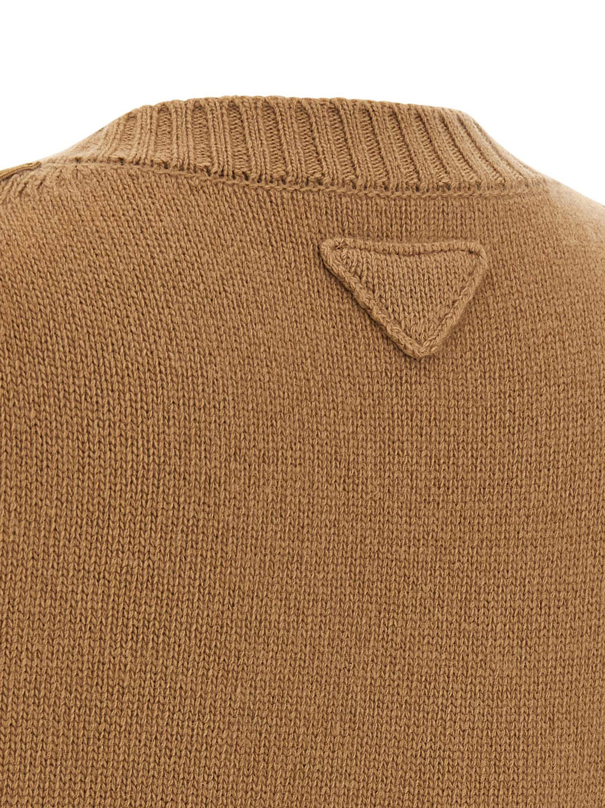 Prada Virgin Wool & Cashmere V-Neck Cardigan with Suede Detail in Brown | Made in Italy