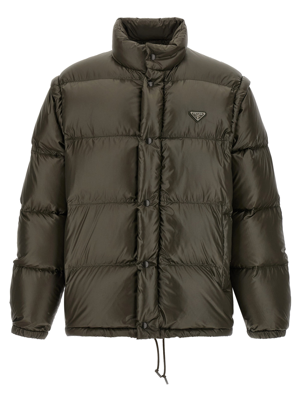 Prada Re-Nylon Quilted Goose Down Full-Length Jacket with Triangle Logo in Gray | Made in Italy