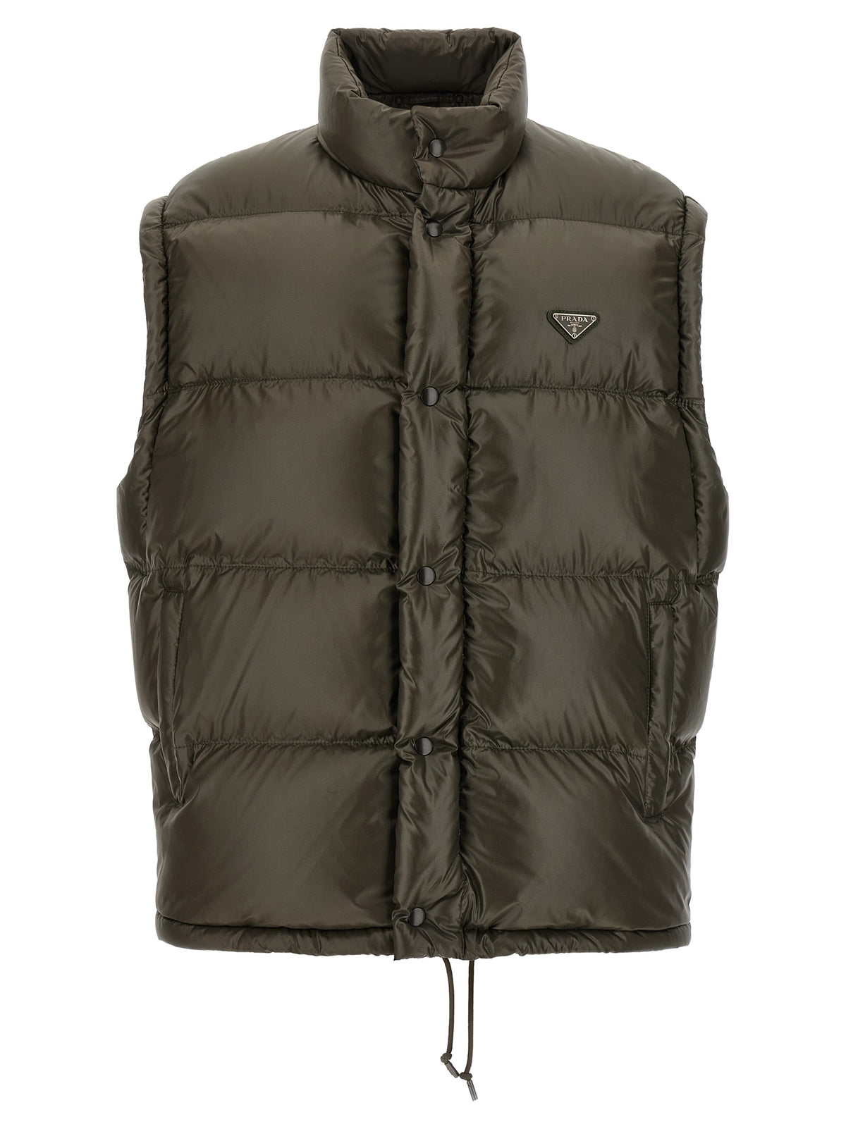 Prada Re-Nylon Quilted Goose Down Full-Length Jacket with Triangle Logo in Gray | Made in Italy
