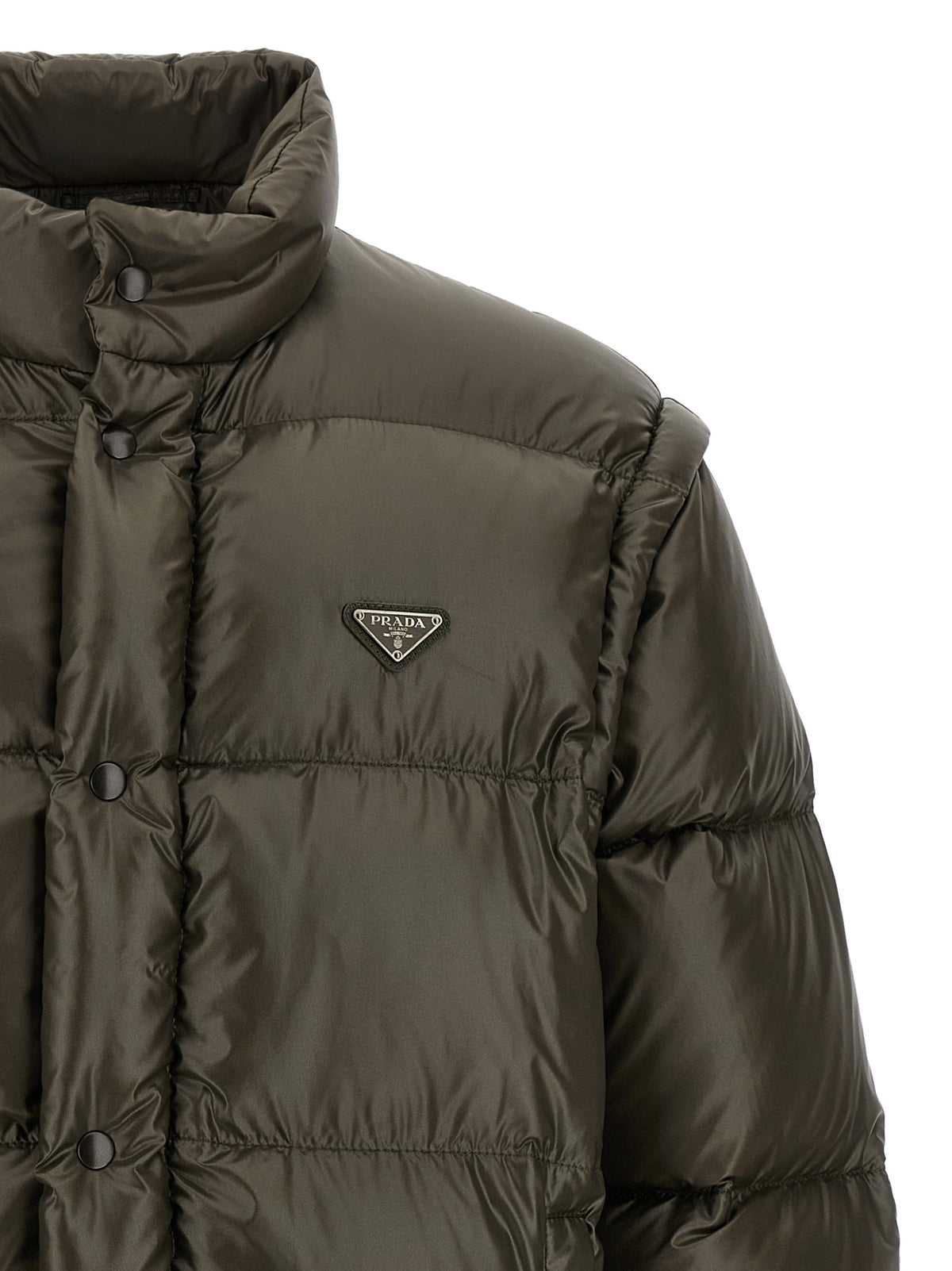 Prada Re-Nylon Quilted Goose Down Full-Length Jacket with Triangle Logo in Gray | Made in Italy