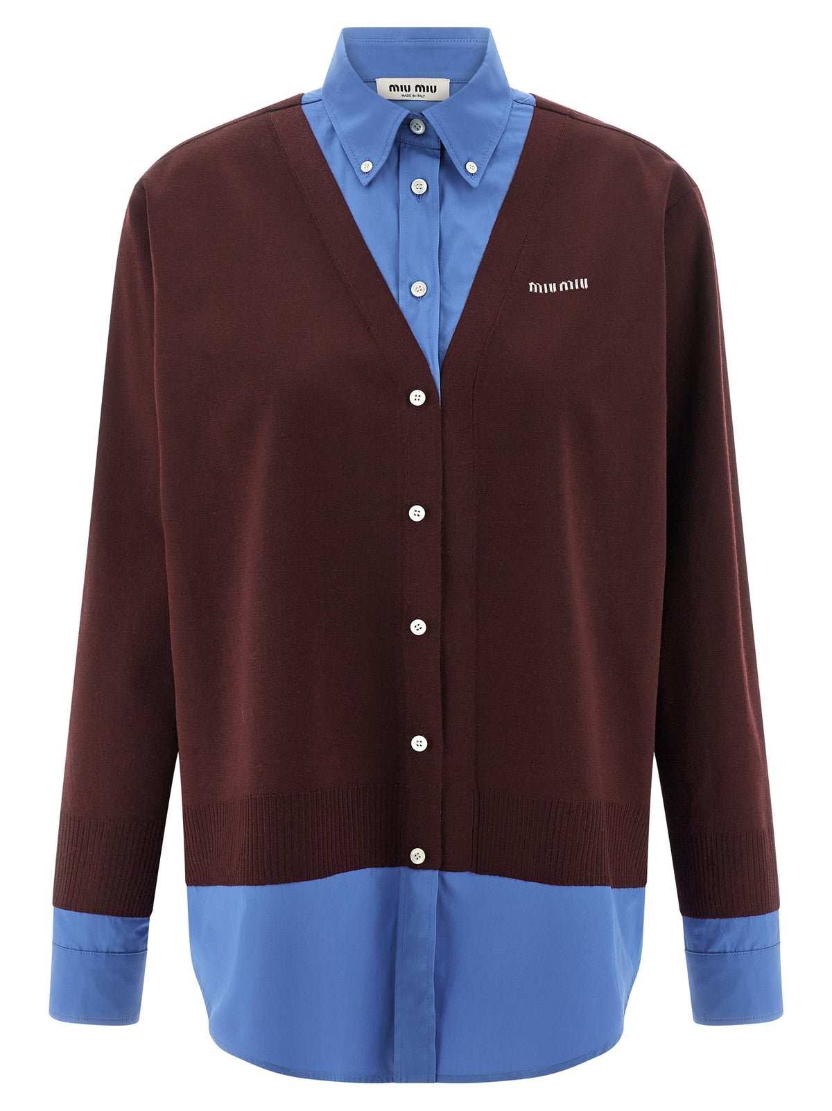 Miu Miu Virgin Wool Layering Shirt with Logo Embroidery in Multicolor | Made in Italy