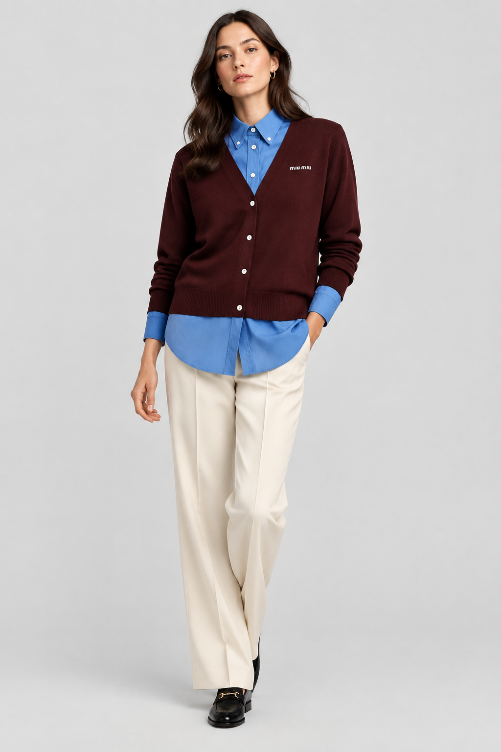 Miu Miu Virgin Wool Layering Shirt with Logo Embroidery in Multicolor | Made in Italy