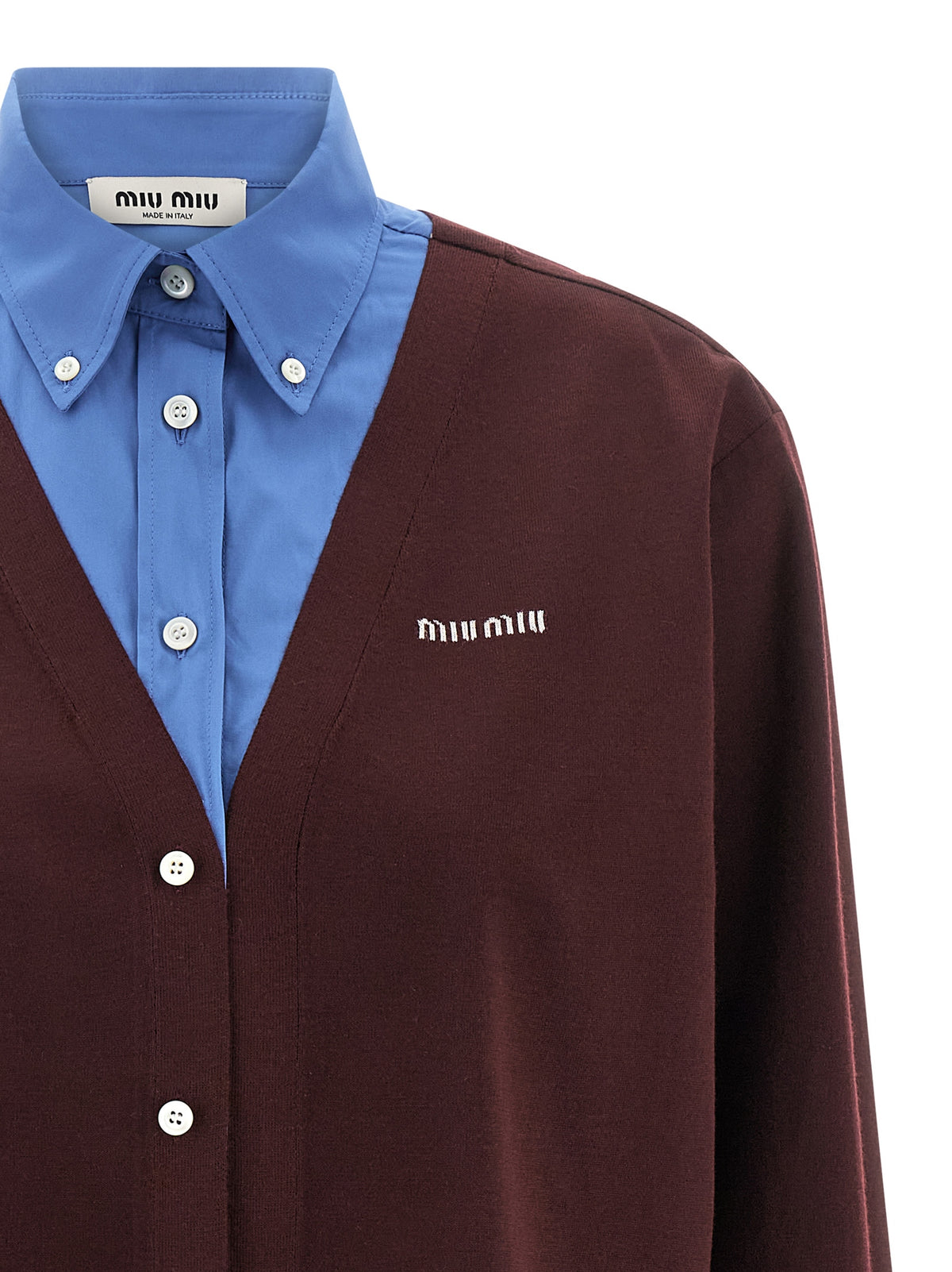 Miu Miu Virgin Wool Layering Shirt with Logo Embroidery in Multicolor | Made in Italy