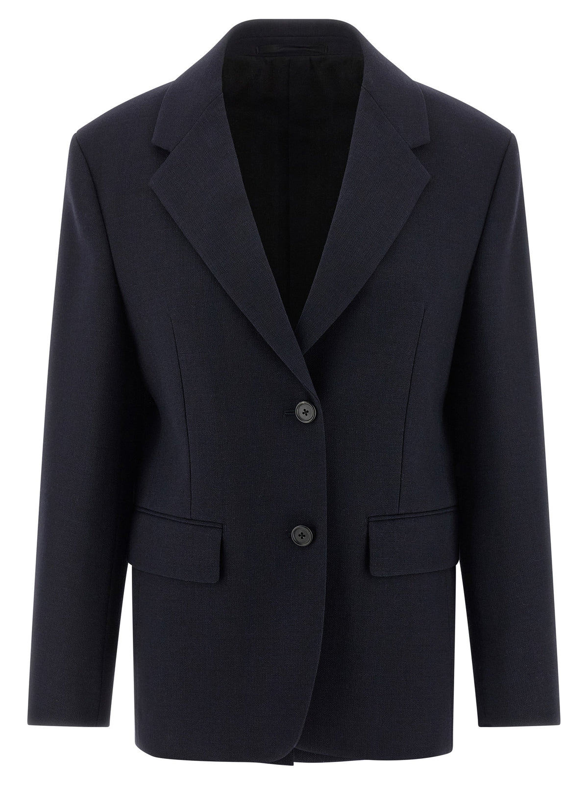 Prada Virgin Wool Peak Lapel Two-Button Blazer in Blue | Made in Italy