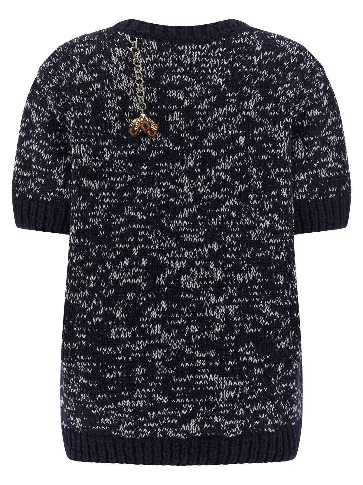 Prada Dense-Weave Virgin Wool Crew Neck Sweater with Metal Pendants in Multicolor | Made in Italy