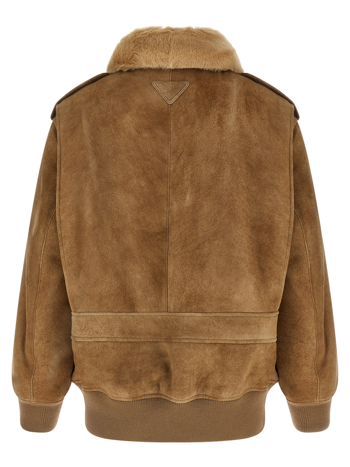 Prada Shearling-Lined Lamb Leather Bomber Jacket in Beige | Made in Italy