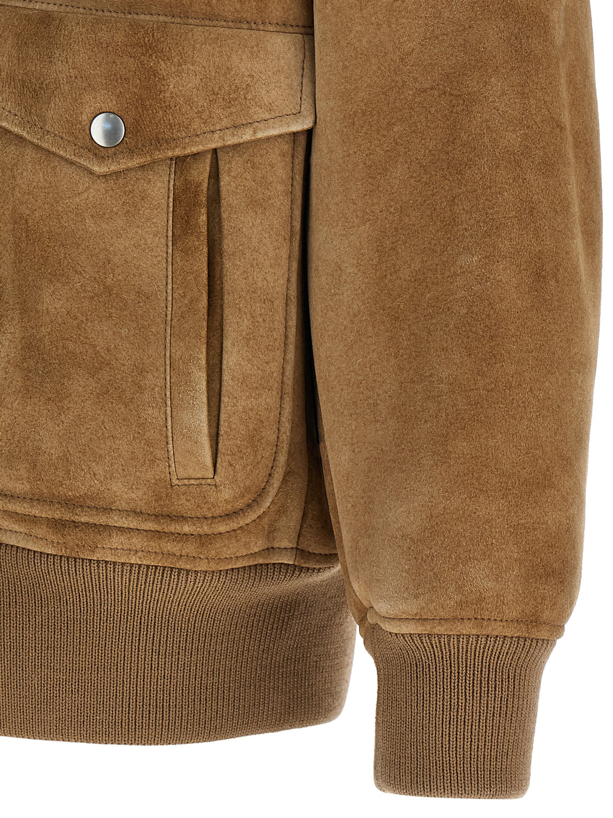 Prada Shearling-Lined Lamb Leather Bomber Jacket in Beige | Made in Italy