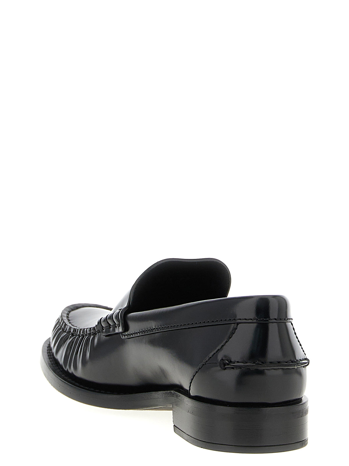 Prada Brushed Calfskin Slip-On Loafers with Monobloc Logo Sole in Black | Made in Italy
