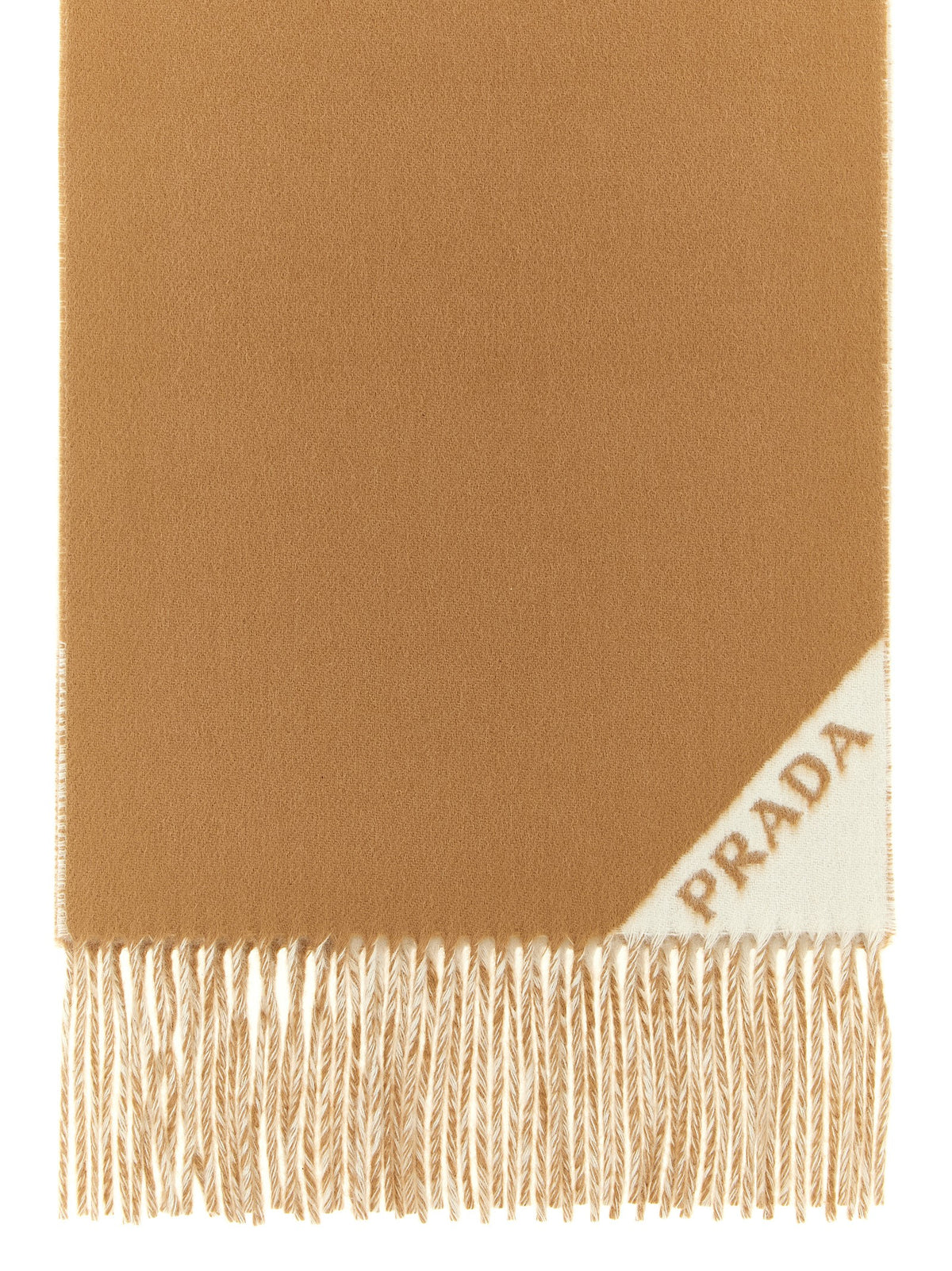 Prada Double-Sided Cashmere Jacquard Logo Fringed Scarf in Multicolor | Made in Italy