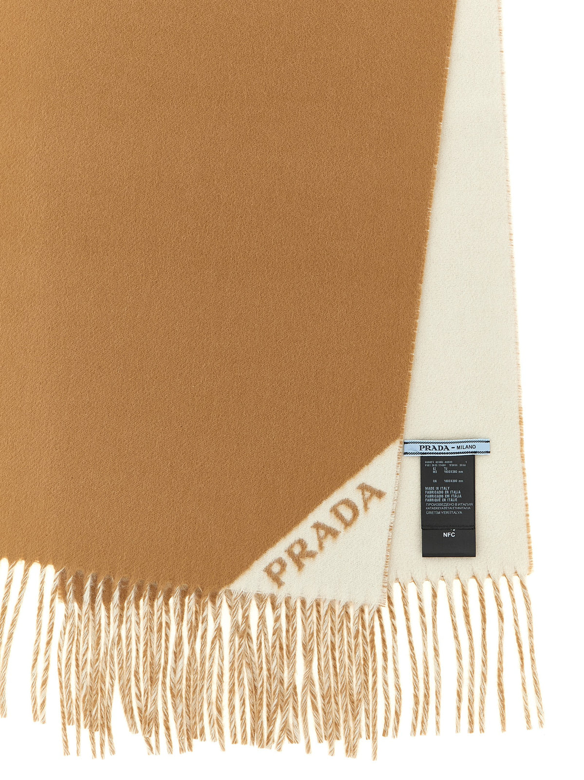 Prada Double-Sided Cashmere Jacquard Logo Fringed Scarf in Multicolor | Made in Italy
