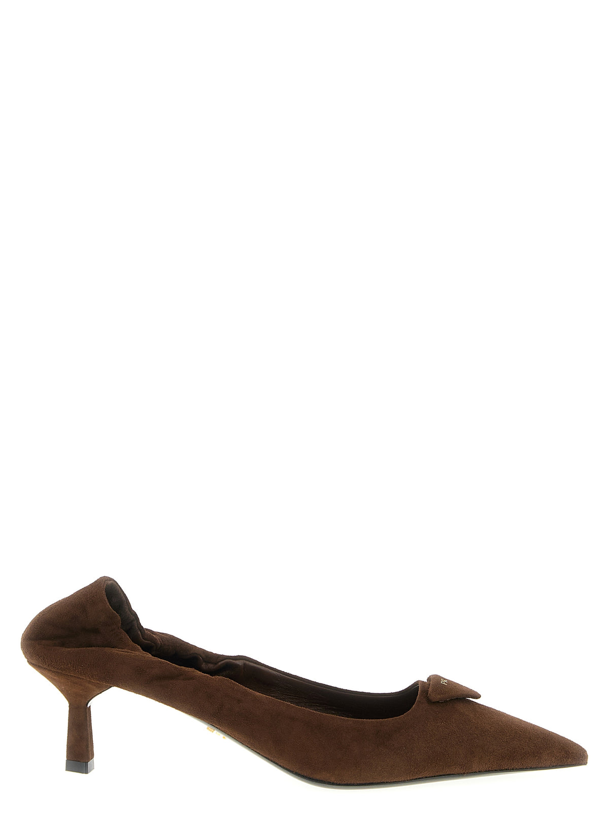 Prada Suede Lamb Leather Pointed Pumps with Triangle Architectural Heel in Brown | Made in Italy
