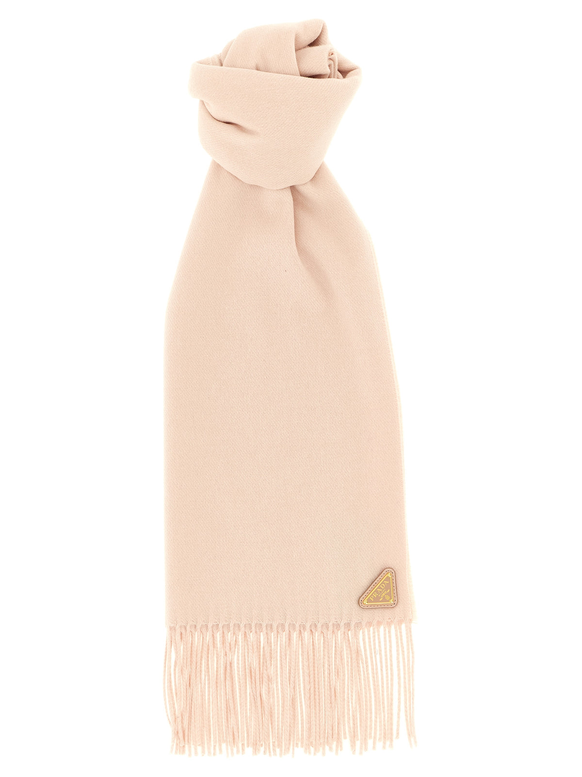 Prada Silk & Cashmere Fringed Scarf with Enamel Triangle Logo in Pink | Made in Italy