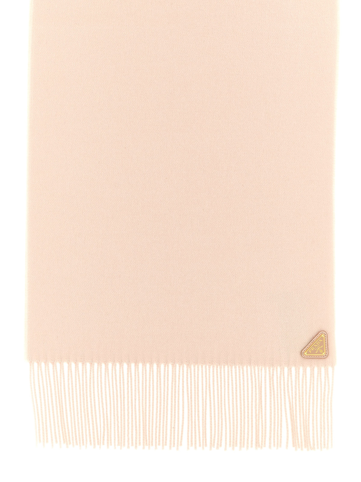 Prada Silk & Cashmere Fringed Scarf with Enamel Triangle Logo in Pink | Made in Italy