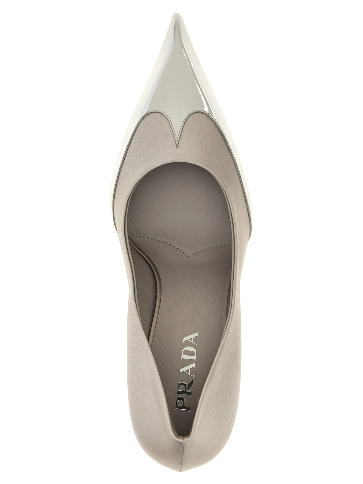 Prada Satin Silk High-Heel Pumps with Metallic Toe in Silver | Made in Italy