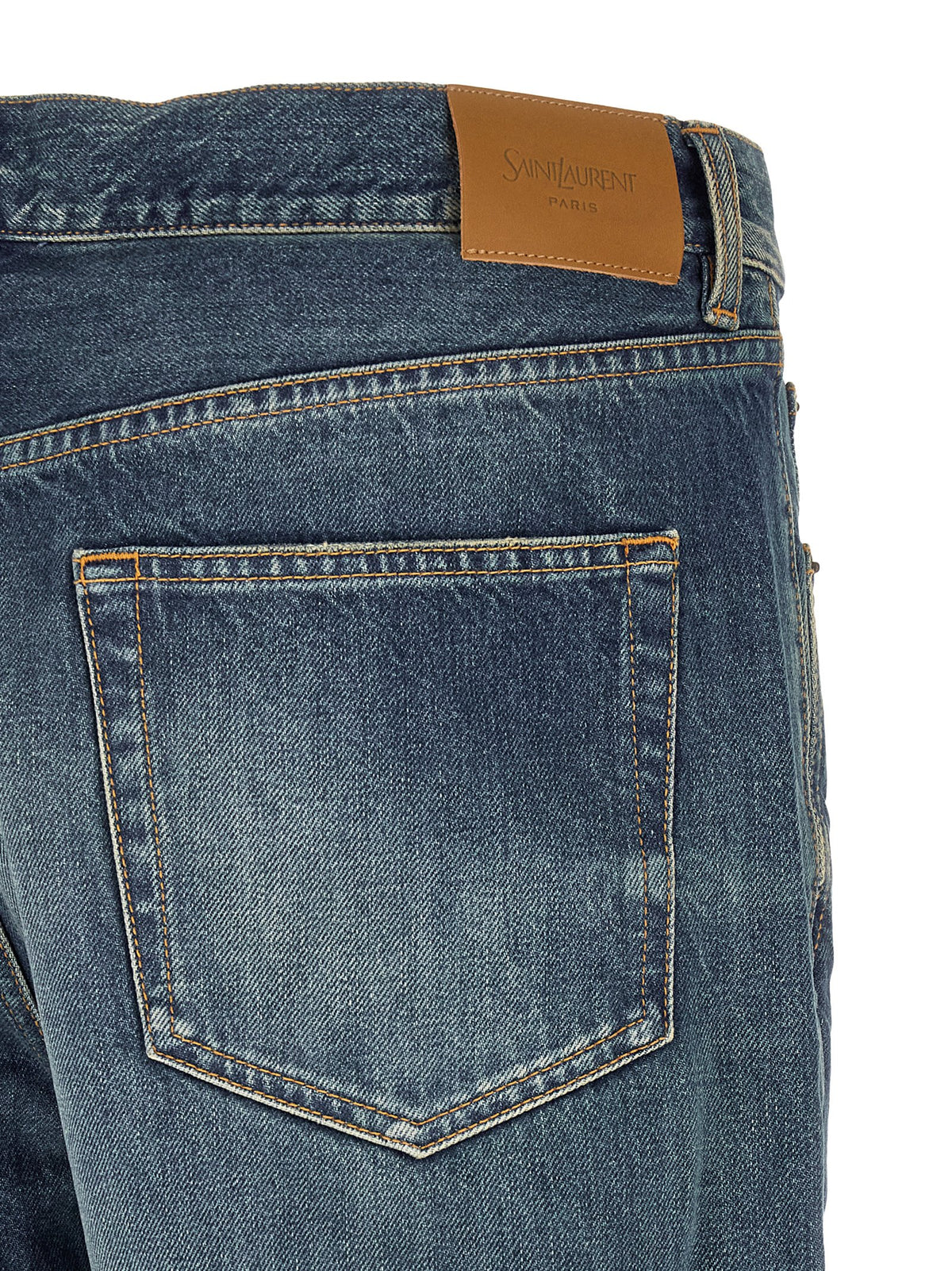 Saint Laurent Vintage Wash Cotton Wide Straight-Leg Jeans in Blue | Made in Italy